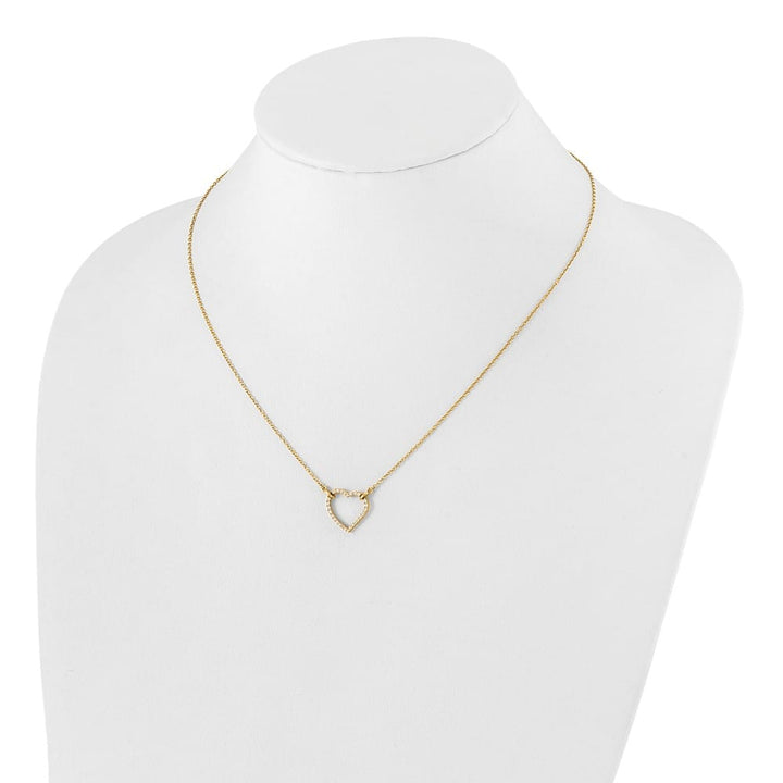 14K Yellow Gold Polished 1/5 carat Diamond Heart 18 inch Necklace