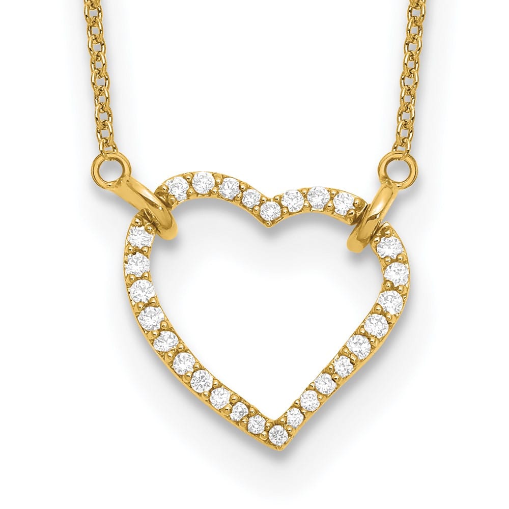 14K Yellow Gold Polished 1/5 carat Diamond Heart 18 inch Necklace