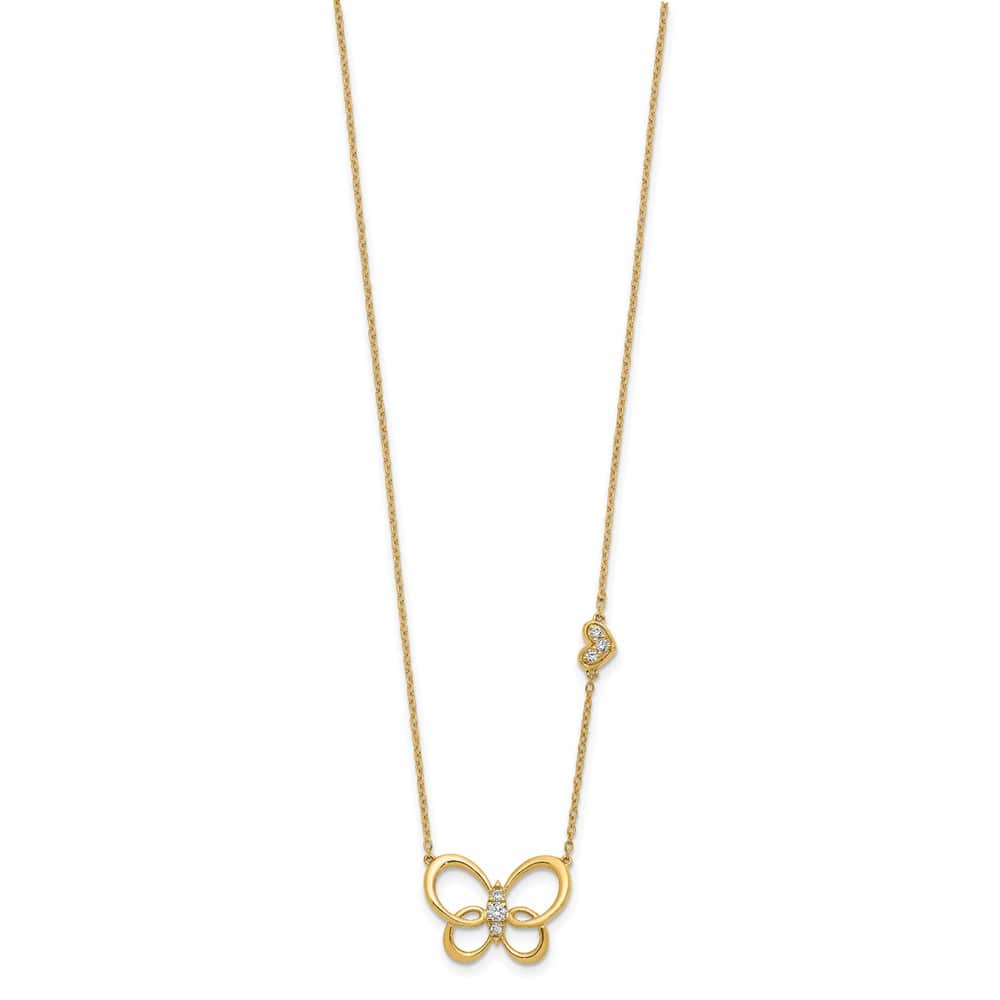 14K Yellow Gold Polished 1/6 carat Diamond Butterfly 18 inch Necklace