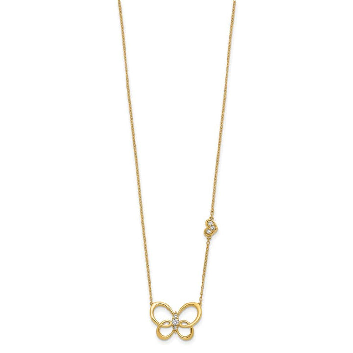 14K Yellow Gold Polished 1/6 carat Diamond Butterfly 18 inch Necklace