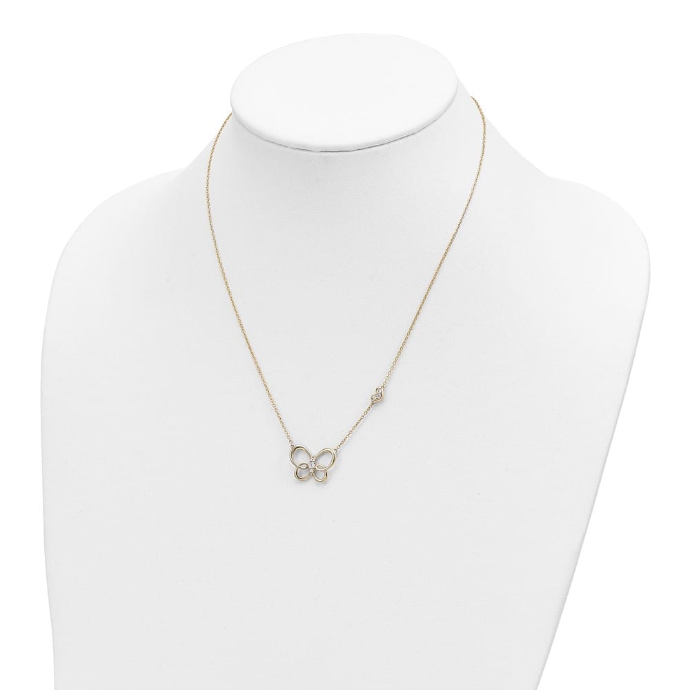 14K Yellow Gold Polished 1/6 carat Diamond Butterfly 18 inch Necklace