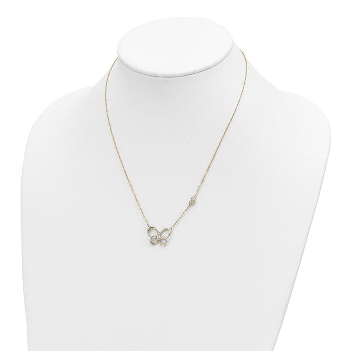 14K Yellow Gold Polished 1/6 carat Diamond Butterfly 18 inch Necklace