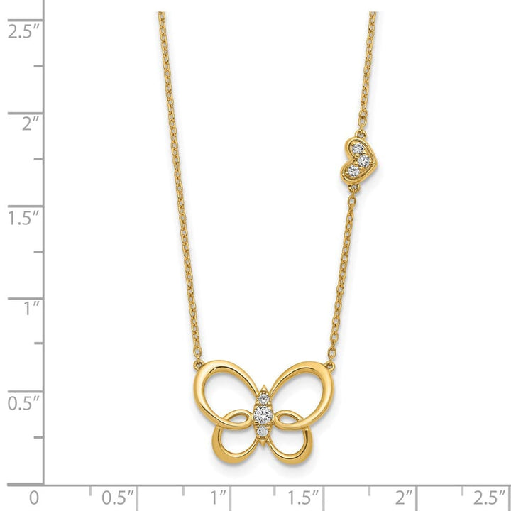 14K Yellow Gold Polished 1/6 carat Diamond Butterfly 18 inch Necklace