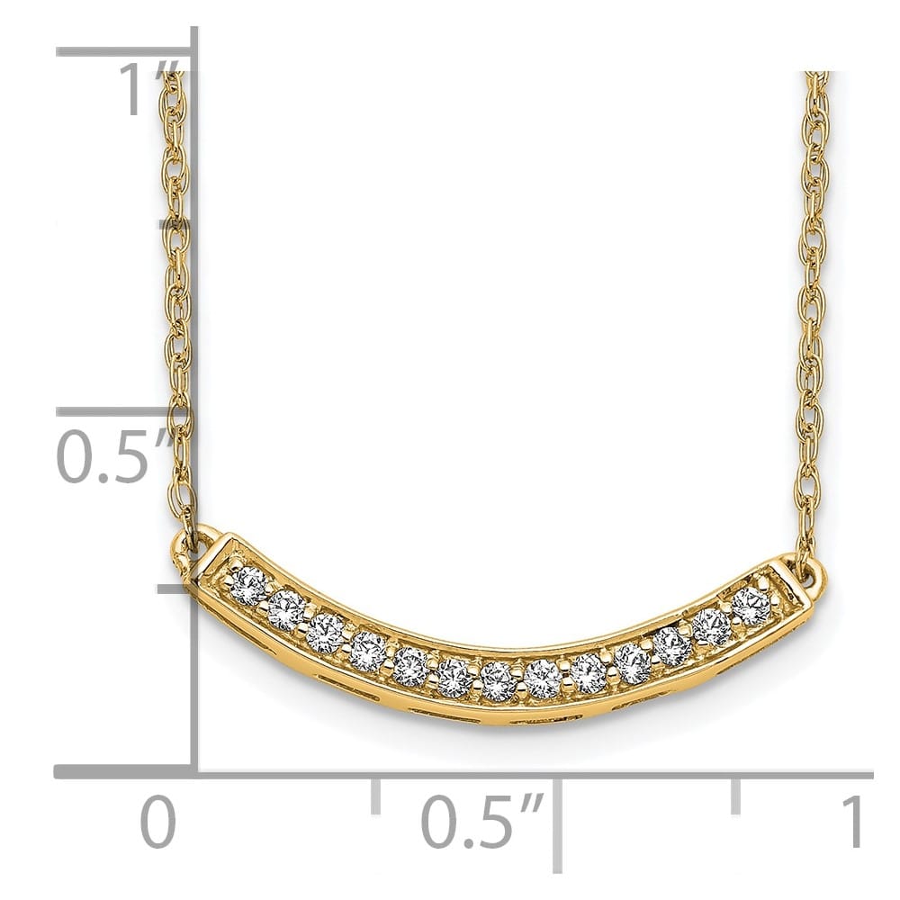 14K Yellow Gold Polished 1/6 carat Diamond Curved Bar 18 inch Necklace