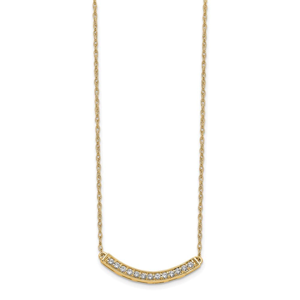14K Yellow Gold Polished 1/6 carat Diamond Curved Bar 18 inch Necklace