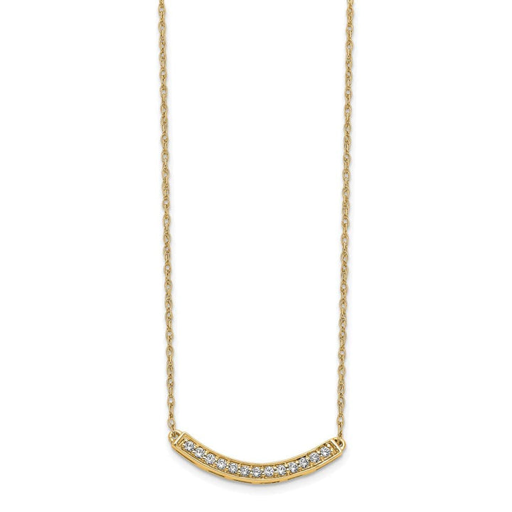14K Yellow Gold Polished 1/6 carat Diamond Curved Bar 18 inch Necklace