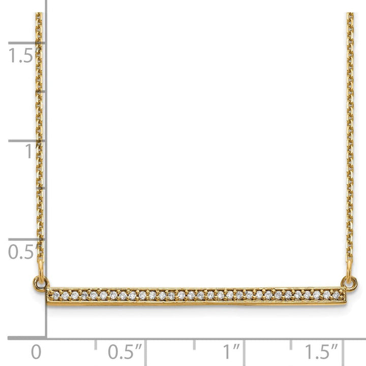 14K Yellow Gold Polished 1/8 carat Diamond Bar 18 inch Necklace