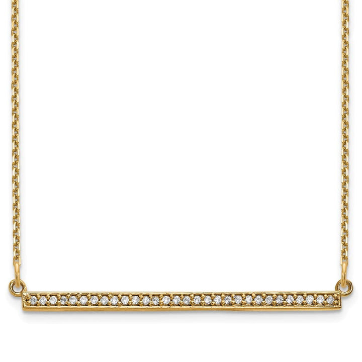 14K Yellow Gold Polished 1/8 carat Diamond Bar 18 inch Necklace
