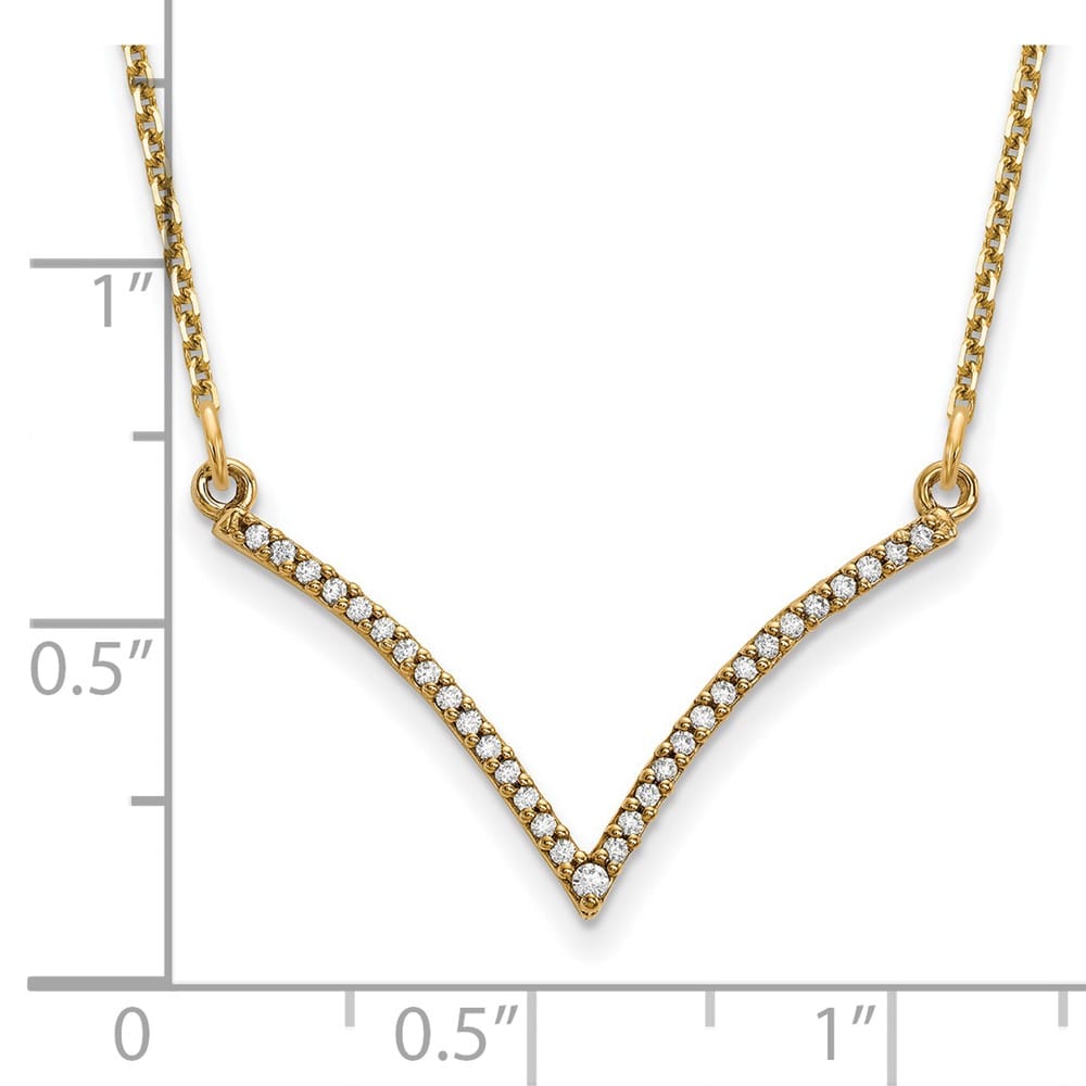 14K Yellow Gold Polished 1/8 carat Diamond V 18 inch Necklace
