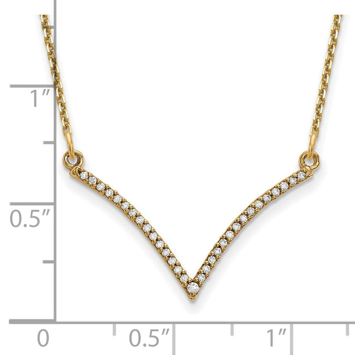 14K Yellow Gold Polished 1/8 carat Diamond V 18 inch Necklace