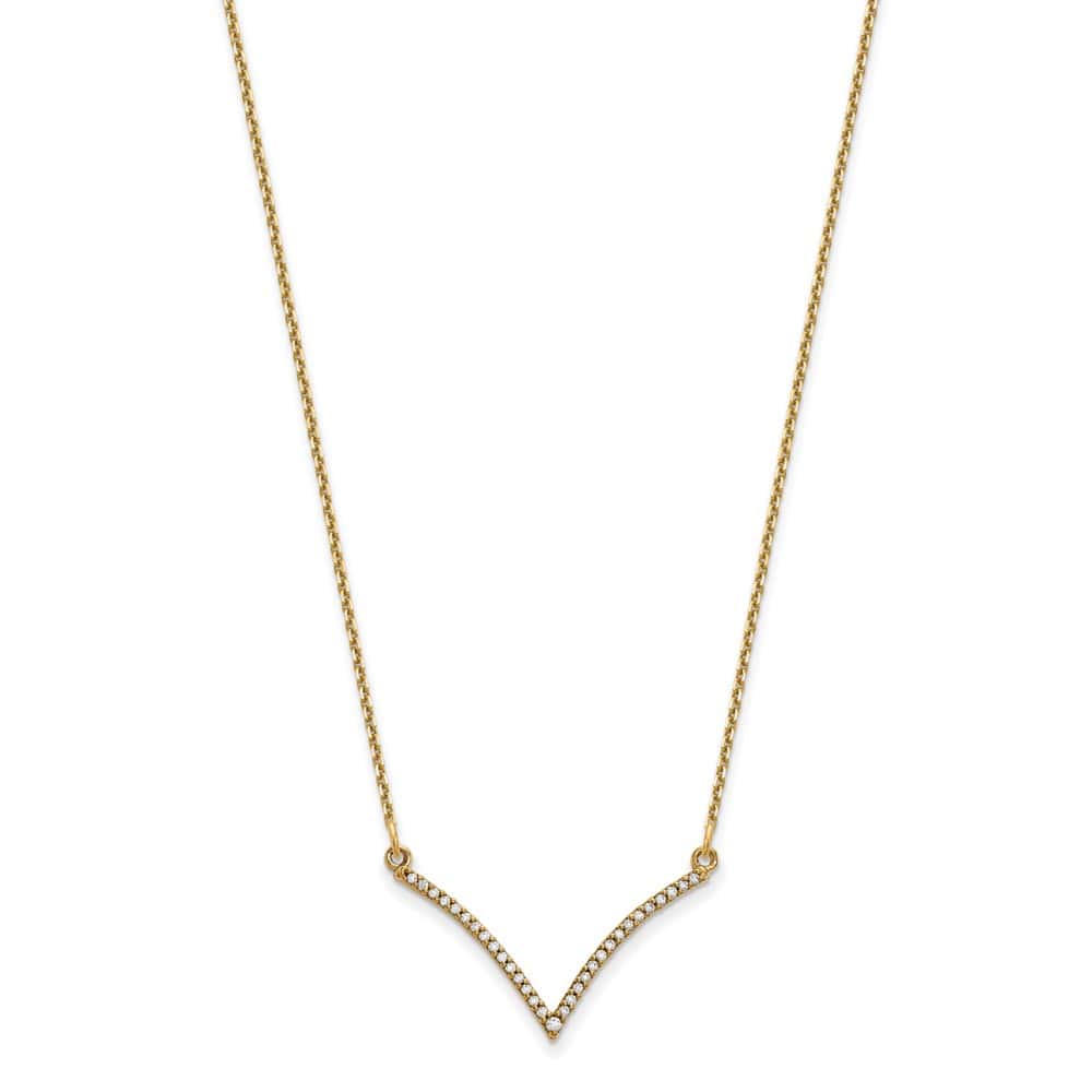 14K Yellow Gold Polished 1/8 carat Diamond V 18 inch Necklace