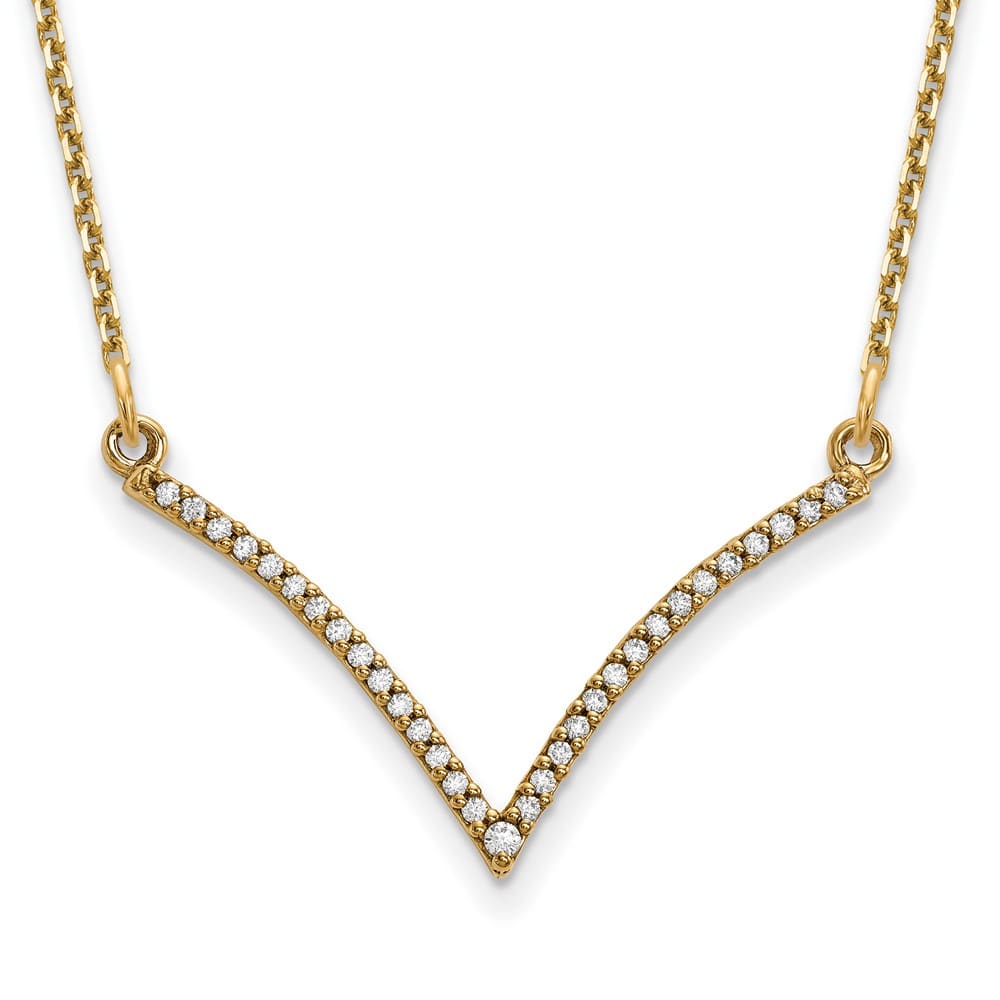 14K Yellow Gold Polished 1/8 carat Diamond V 18 inch Necklace