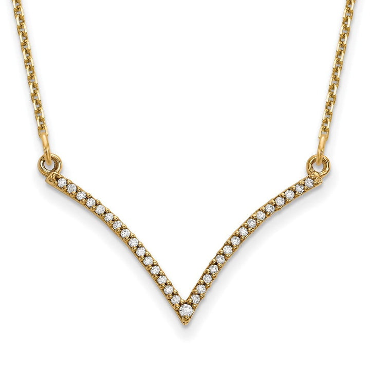 14K Yellow Gold Polished 1/8 carat Diamond V 18 inch Necklace