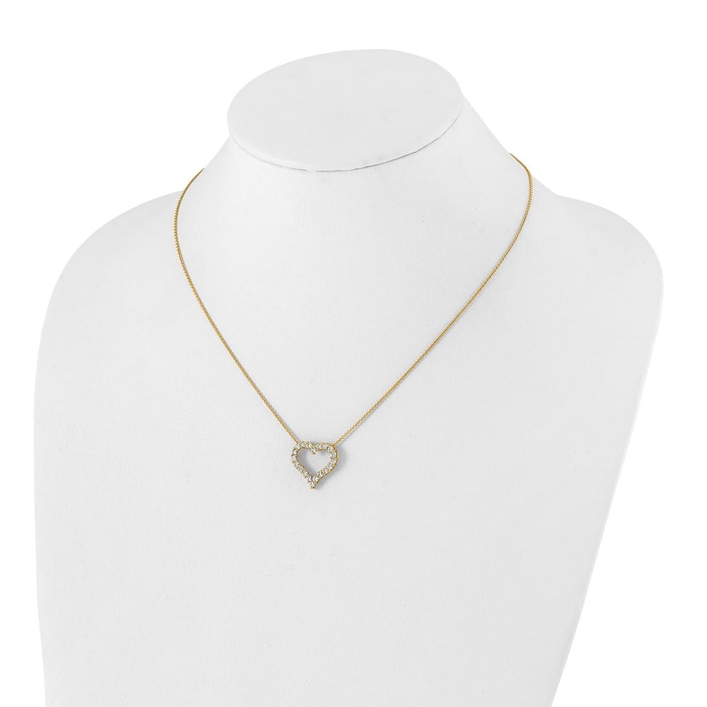 14K Yellow Gold Polished 1 carat Diamond Heart 18 inch Necklace