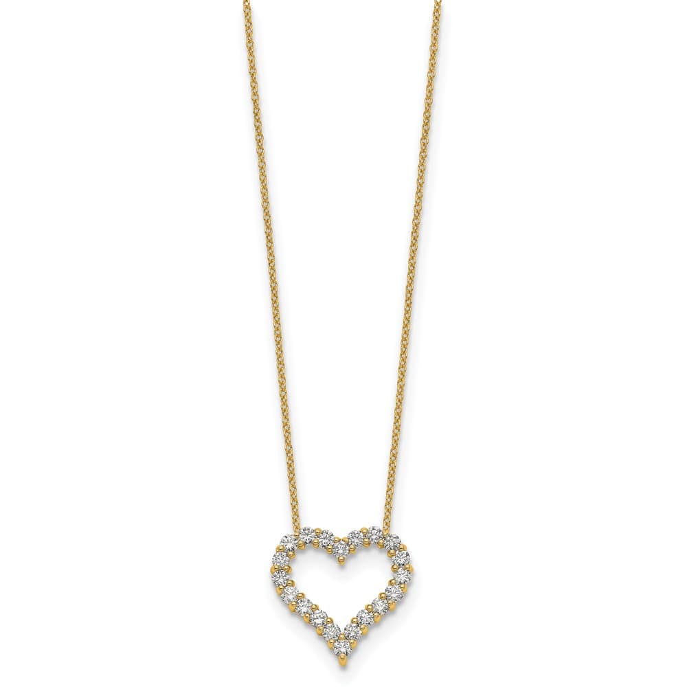 14K Yellow Gold Polished 1 carat Diamond Heart 18 inch Necklace