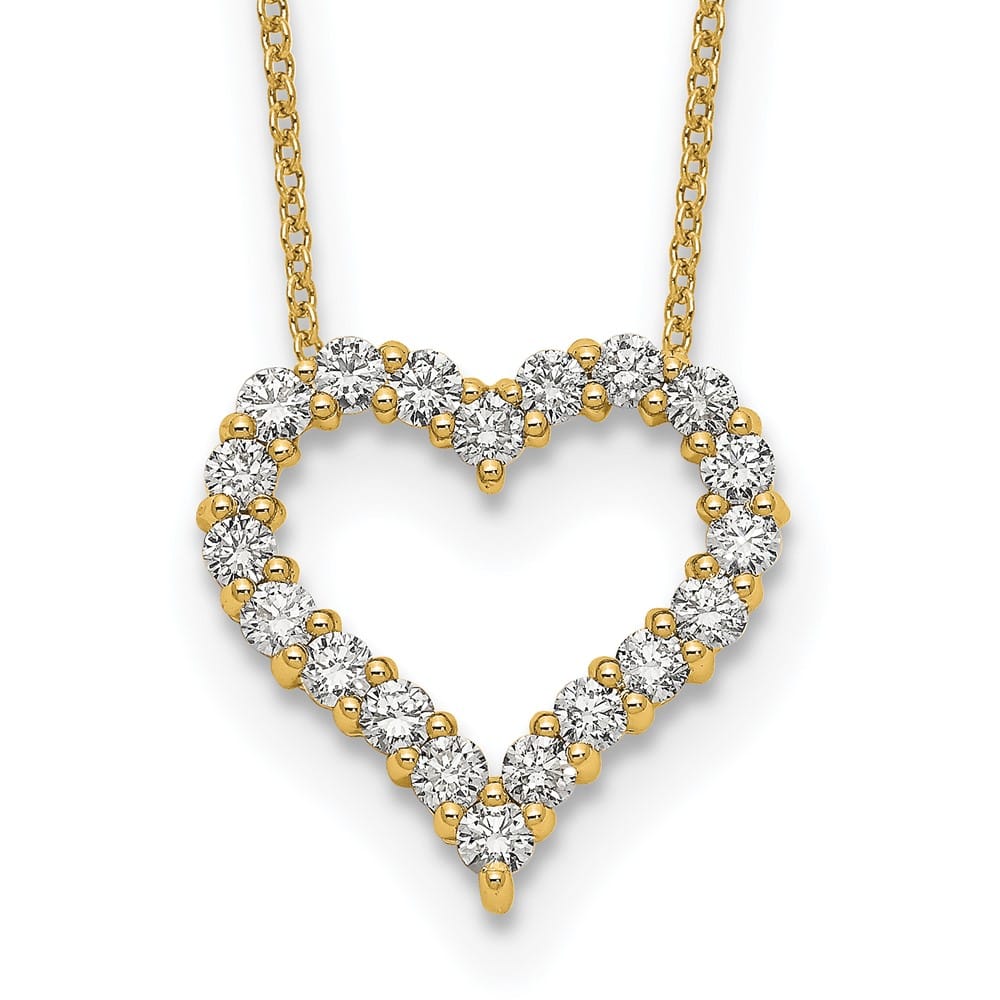 14K Yellow Gold Polished 1 carat Diamond Heart 18 inch Necklace