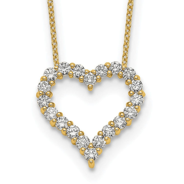 14K Yellow Gold Polished 1 carat Diamond Heart 18 inch Necklace