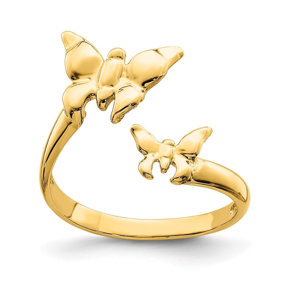 14k Yellow Gold Polished 2 Butterflies Toe Ring