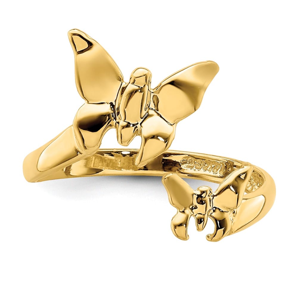 14k Yellow Gold Polished 2 Butterflies Toe Ring