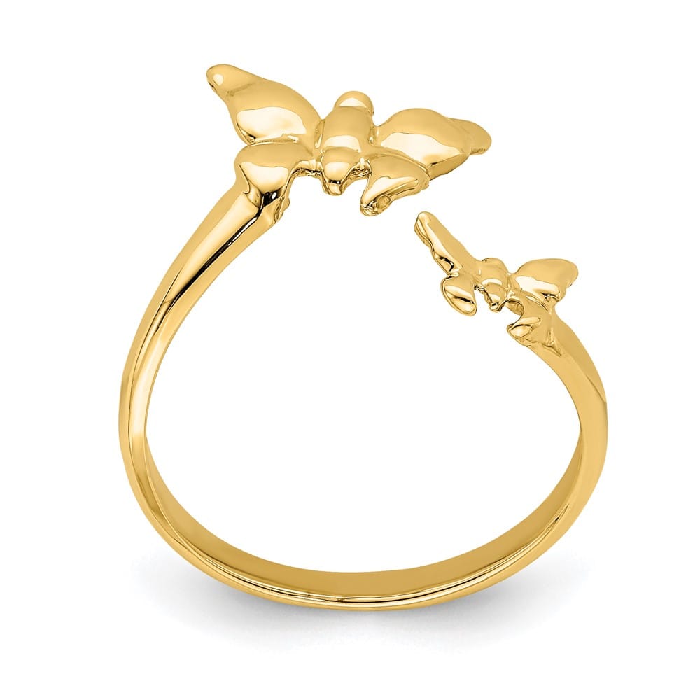 14k Yellow Gold Polished 2 Butterflies Toe Ring