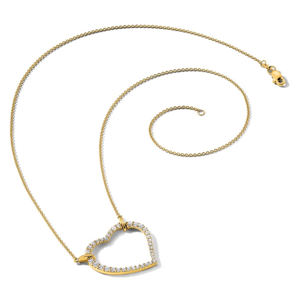 14K Yellow Gold Polished 3/4 carat Diamond Heart 18 inch Necklace