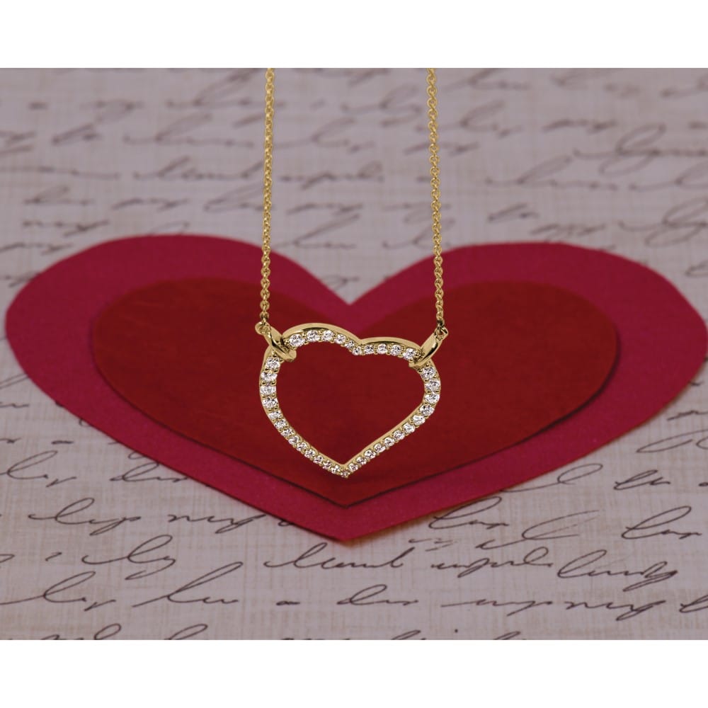 14K Yellow Gold Polished 3/4 carat Diamond Heart 18 inch Necklace