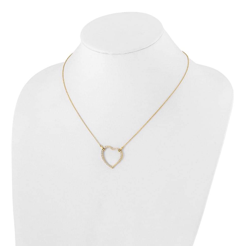 14K Yellow Gold Polished 3/4 carat Diamond Heart 18 inch Necklace