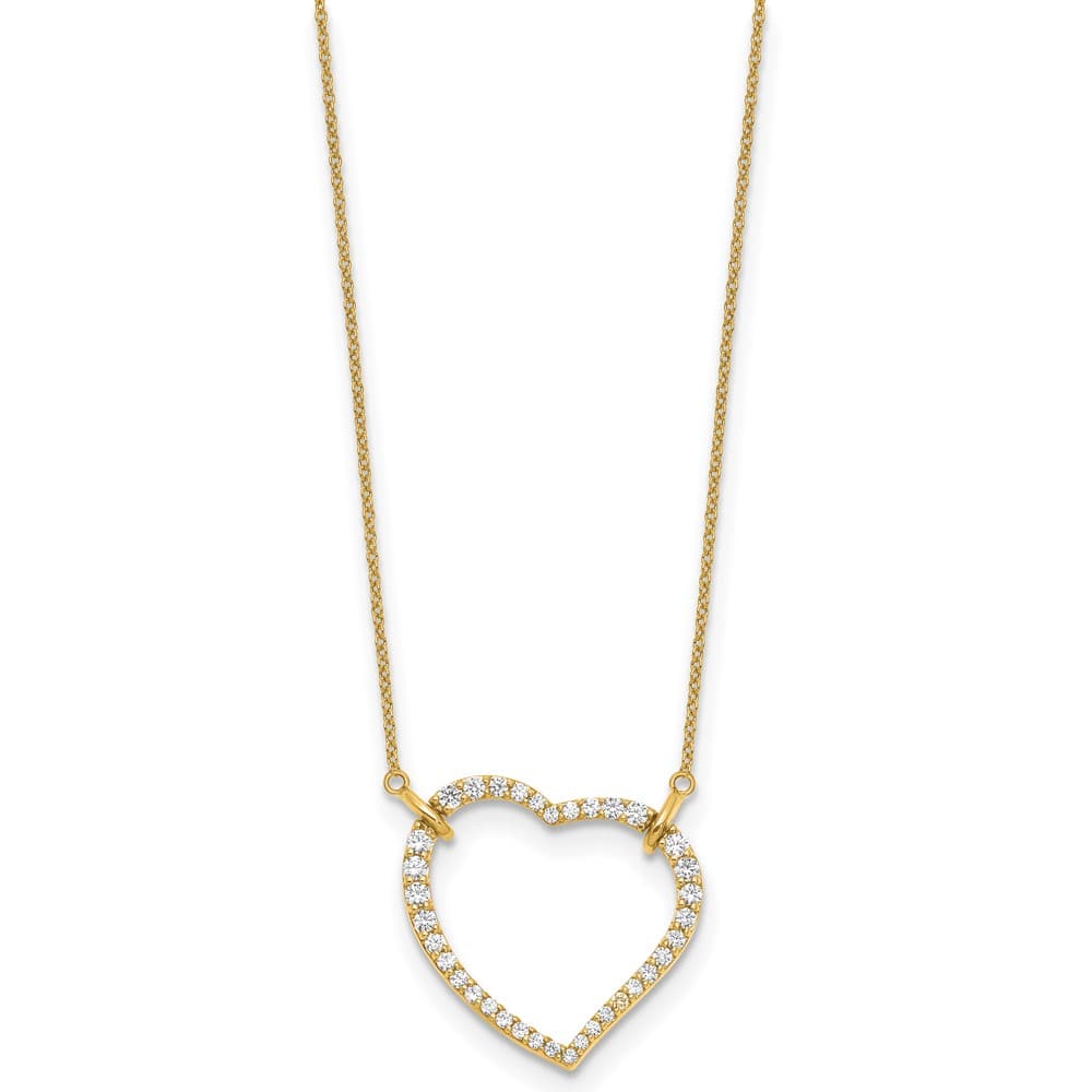 14K Yellow Gold Polished 3/4 carat Diamond Heart 18 inch Necklace