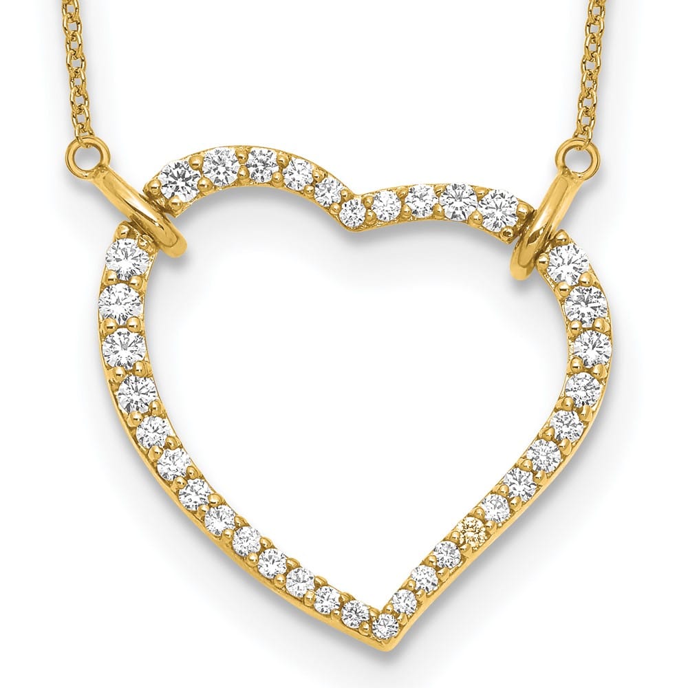 14K Yellow Gold Polished 3/4 carat Diamond Heart 18 inch Necklace