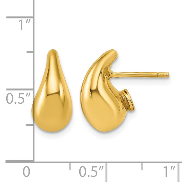 14K Yellow Gold Polished 3D Curved Puffed Teardrop Post Earrings, view 3 of 3