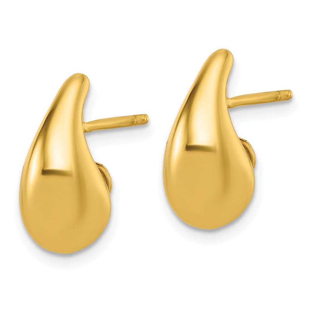 14K Yellow Gold Polished 3D Curved Puffed Teardrop Post Earrings, view 2 of 3