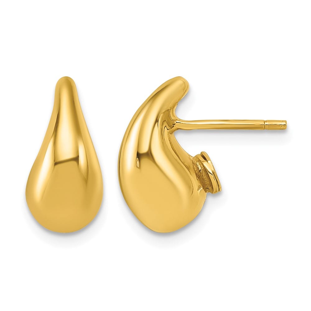 14K Yellow Gold Polished 3D Curved Puffed Teardrop Post Earrings, view 1 of 3