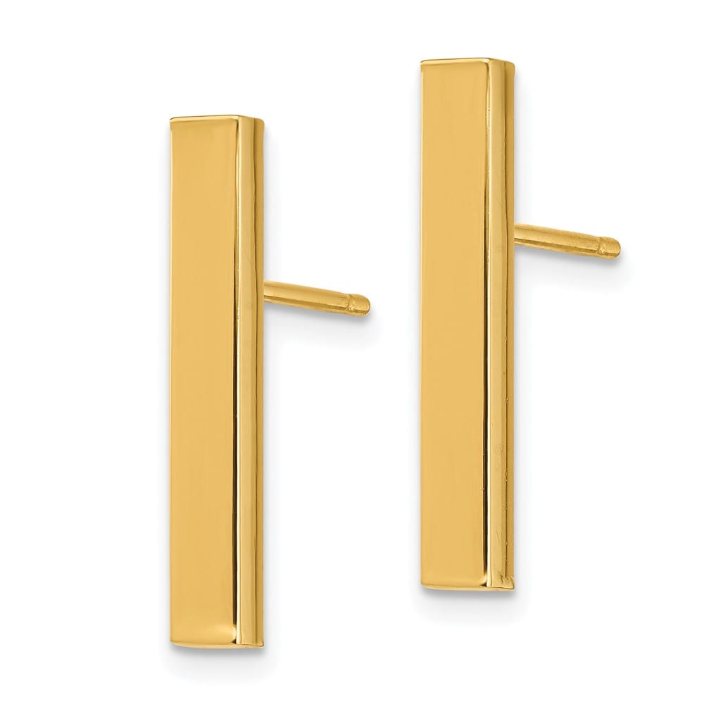 14K Yellow Gold Polished 3x20mm Bar Post Earrings, view 2 of 4