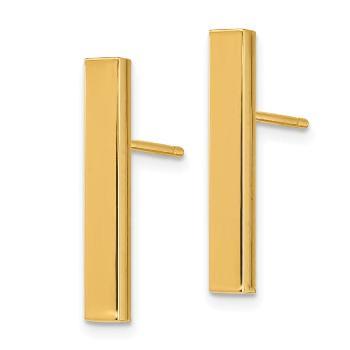 14K Yellow Gold Polished 3x20mm Bar Post Earrings, view 2 of 4