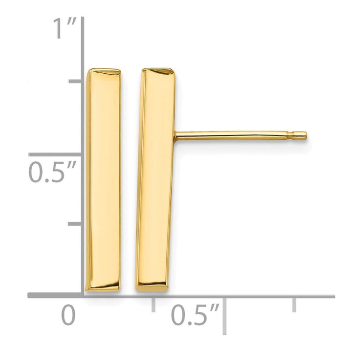 14K Yellow Gold Polished 3x20mm Bar Post Earrings, view 4 of 4