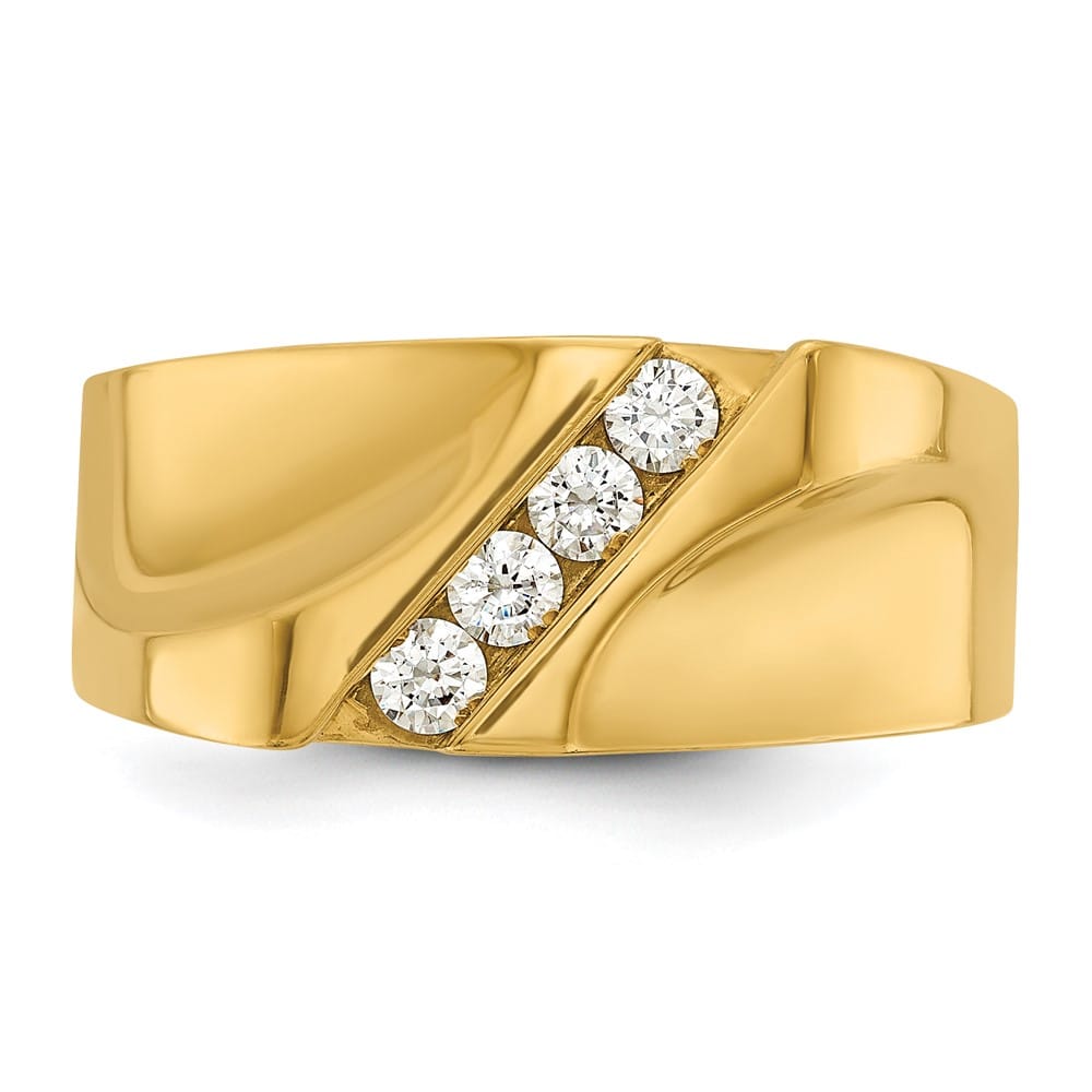 14k Yellow Gold Polished 4-Stone I1 Quality Diamond Men's Ring