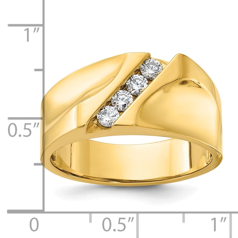 14k Yellow Gold Polished 4-Stone I1 Quality Diamond Men's Ring