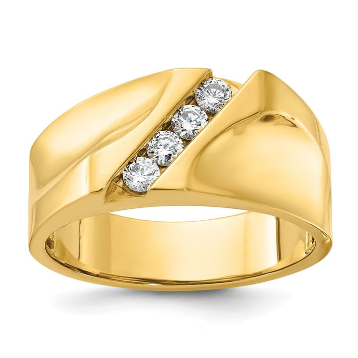 14k Yellow Gold Polished 4-Stone I1 Quality Diamond Men's Ring