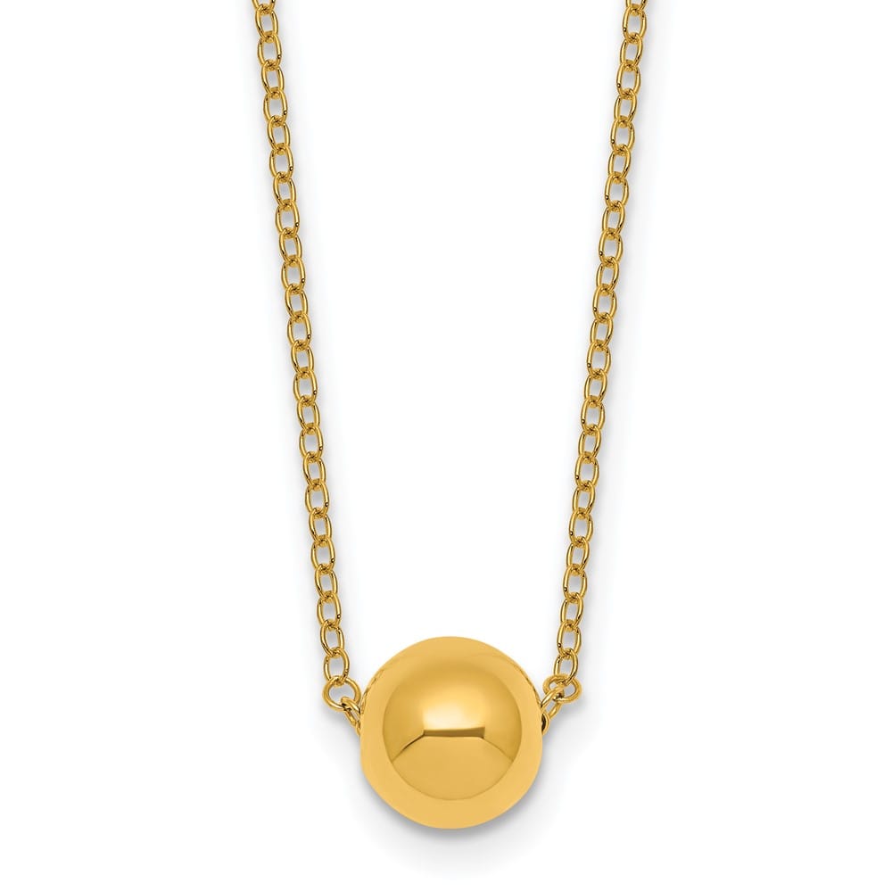 14K Yellow Gold Polished 7.5mm Round Bead 18 inch Necklace