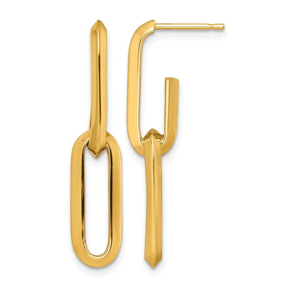 14K Yellow Gold Polished 7mm Paperclip Link Dangle Post Earrings, view 1 of 3
