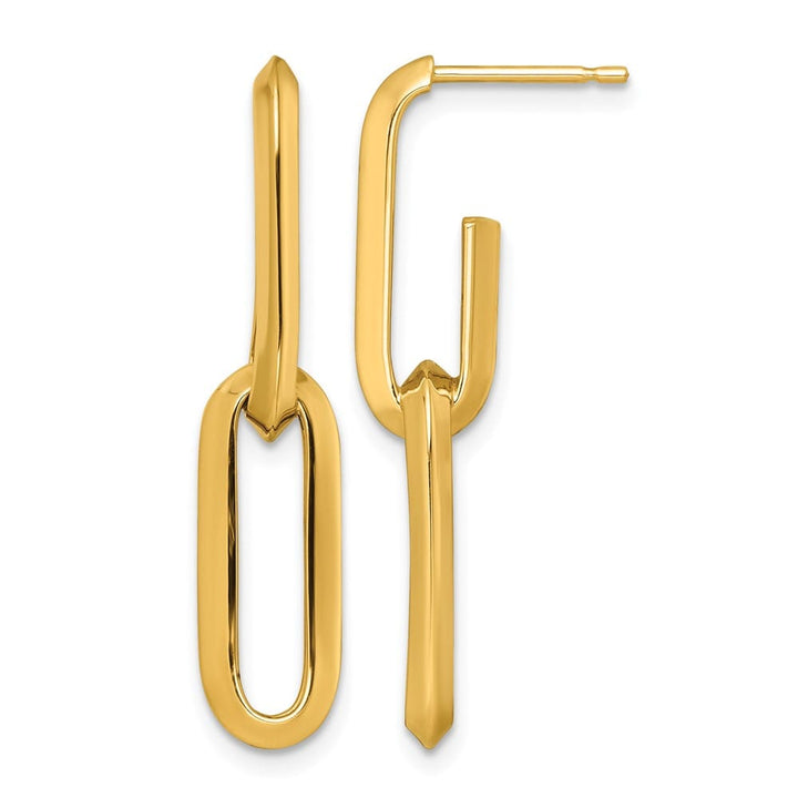 14K Yellow Gold Polished 7mm Paperclip Link Dangle Post Earrings, view 1 of 3