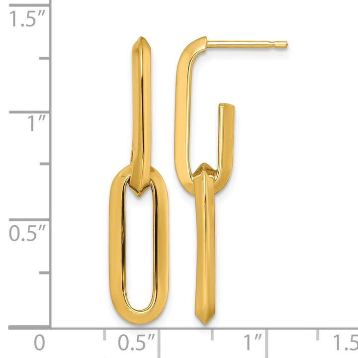 14K Yellow Gold Polished 7mm Paperclip Link Dangle Post Earrings, view 3 of 3