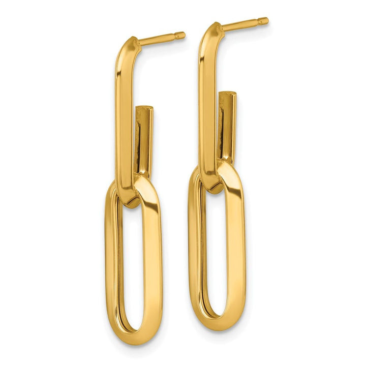 14K Yellow Gold Polished 7mm Paperclip Link Dangle Post Earrings, view 2 of 3