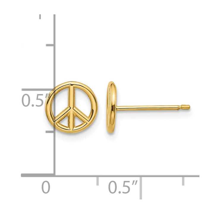 14K Yellow Gold Polished 8mm Peace Symbol Post Earrings, view 4 of 4