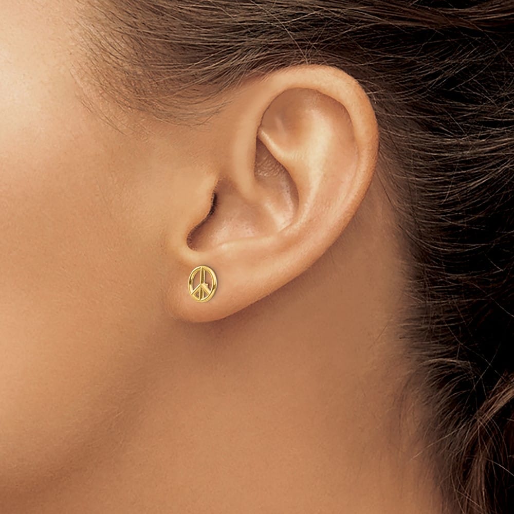 14K Yellow Gold Polished 8mm Peace Symbol Post Earrings, view 3 of 4