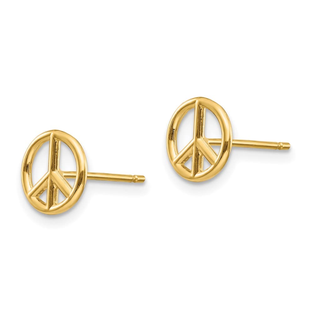 14K Yellow Gold Polished 8mm Peace Symbol Post Earrings, view 2 of 4