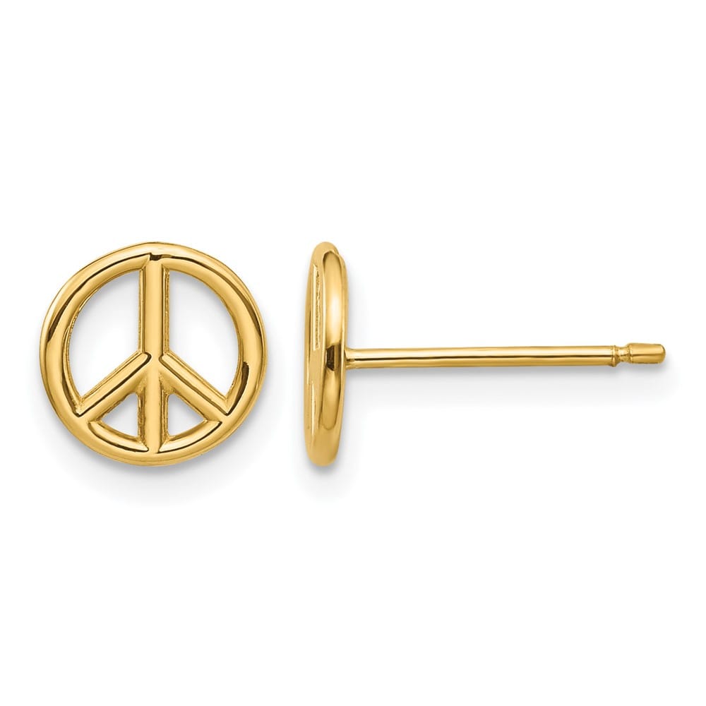 14K Yellow Gold Polished 8mm Peace Symbol Post Earrings, view 1 of 4