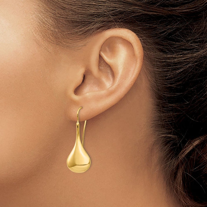 14K Yellow Gold Polished Abstract Dangle Wire Earrings, view 3 of 4