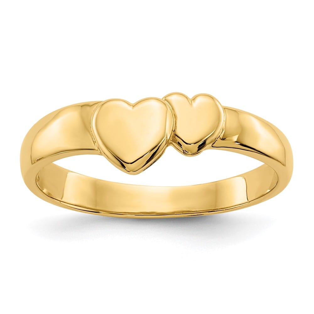 14k Yellow Gold Polished Adjoining Hearts Ring