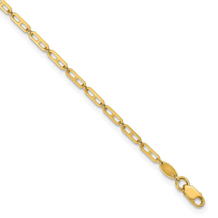 14K Yellow Gold Polished Anchor Link Anklet — solid 14K yellow gold, 9 inches long, 1 inch extension, 2.2 mm wide, lobster clasp, 2.15 g